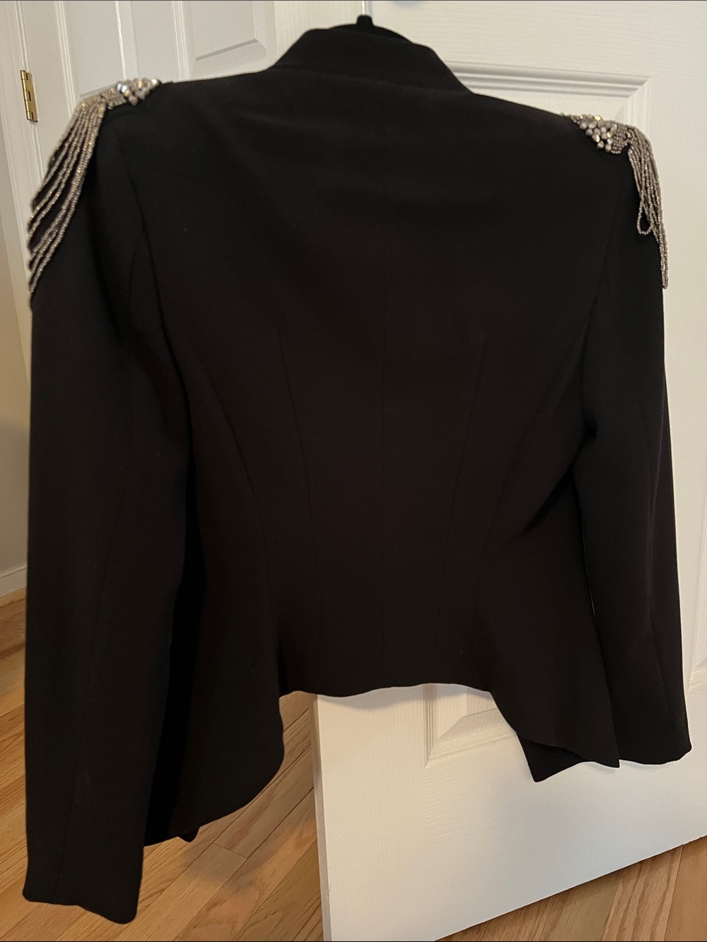 H&M Black Cropped Blazer with Beaded Chain Shoulder Embellishments - Picture 6 of 6